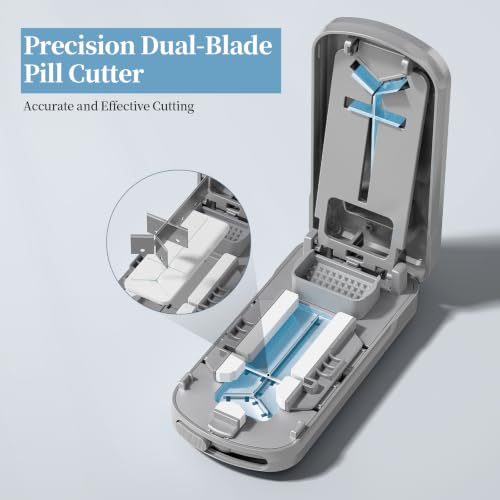Image of Daviky Pill Cutter Splitter for Small & Tiny Pills, Dual Safety Blades | Adjustable Centering Slot, Precise 1 /2 1 /3 1 /4 Tablet Cutter, Built-in Storage, Portable & Senior-Friendly