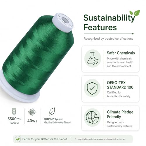 Image of Simthread Embroidery Machine Thread 5000M 40WT Polyester, Leaf Green 509 | 5000M 40WT polyester thread feeds smoothly for home or commercial embroidery projects.