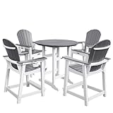 YUSSJI Tall Adirondack Chairs Patio Bar Tables Set of 5 Weather Resistant HDPE 35" Round Outdoor Bar Adirondack Barstools Plastic Height Table Pub, for Garden, Backyard, Yard, Pool, Fire, Pit (Grey)