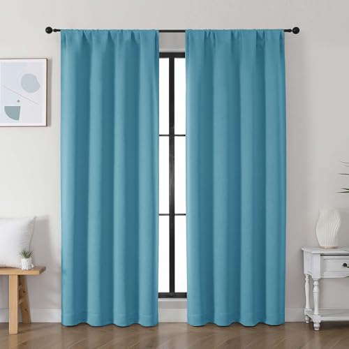 Image of Simplebrand Ava Turquoise Blackout Curtains for Bedroom 72 Inch Length 2 Panels Set, Privacy Thermal Insulated Rod Pocket Door Window Curtains for Patio French Front Door, W40 x L72 Inch