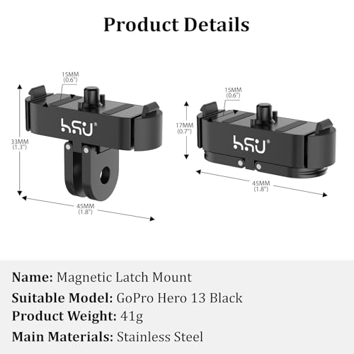 HSU Magnetic Latch Mount for GoPro Hero 13 Black, Quick Release Mount with 1/4\'\'-20 Screw Hole Tripod Connector Port, Metal Dual-Latch Design, Go Pro Hero 13 Accessory - Thumbnail 7