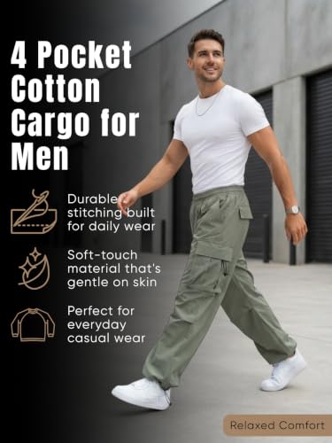 Image of GRECIILOOKS Men's Cargo Pants | 4 Pocket Cotton Cargo Joggers for Men | Loose Fit Stylish Pant with Pockets | Casual Baggy Trousers & Streetwear Lower