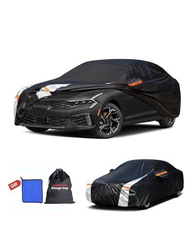 Image of Multi-Layer Car Cover Custom Fit for Kia K5(2020-2026), 100% Waterproof All Weather for Automobiles, Gift with Towel, Heavy Duty Car Covers for Rain Sun UV Protection with Door Zipper