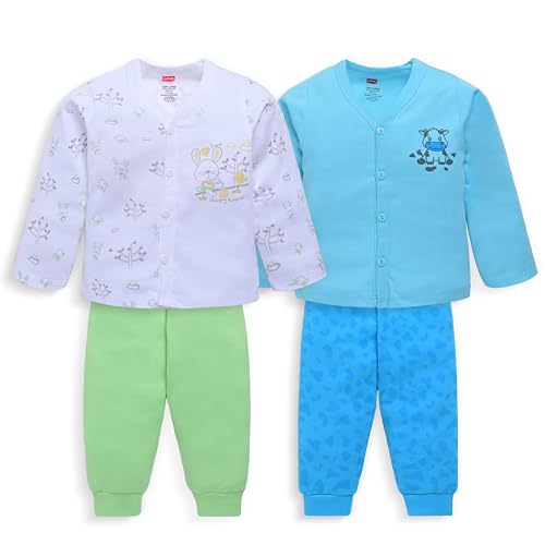 Image of LuvLap Baby Boys & Girls Full Sleeve100% Cotton Jhabla & Pyjama Sets Pack of 2