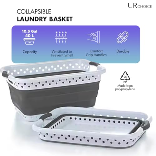 UR CHOICE 40L Collapsible Laundry Basket | Space Saving Foldable Pop Up Plastic Storage Container or Organizer for Clothes, Toys, and More, Durable and Comfort Grip Handles - Image 9