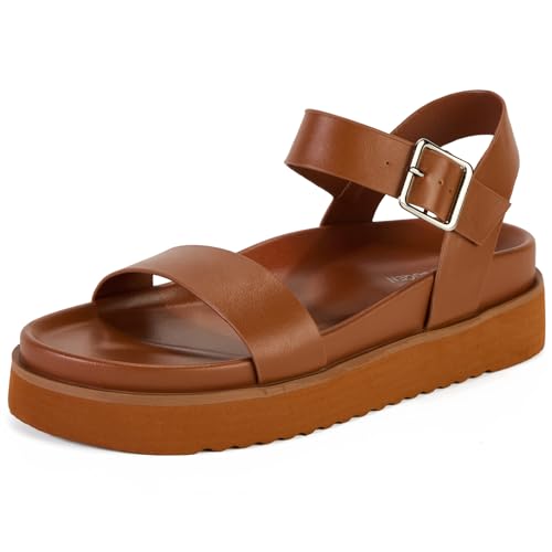 Yavero Womens Platform Sandals Open Toe Summer Sandals Low Wedge Sandals Brown 7.5
