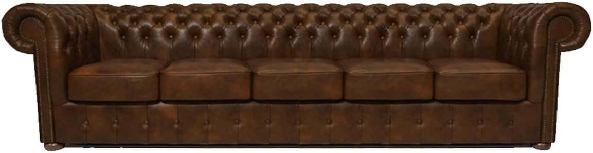 Chesterfield Sofa Class โ 5 Seater Sofa (300 cm), Cloudy Light Brown, 100% Cow Leather, Original Handmade Chesterfield Sofa, Available in Different Variations, Chesterfield Leather Sofa