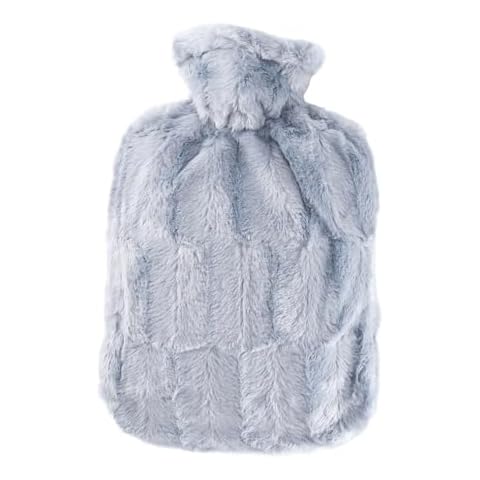 Hot Water Bottle with Cover (1,8L Faux Fur, Grey), Made in Germany, Non-Toxic Certified, Soothing Warmth, Helps Relief Muscle Aches & Pain, Menstrual Cramps Cover