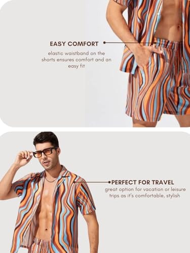Image of Leriya Fashion Co-ord Set for Men T-Shirt & Shorts Nightwear Set | Summer Loungewear, Beachwear & Night Suit for Daily Comfort, Rayon, Striped
