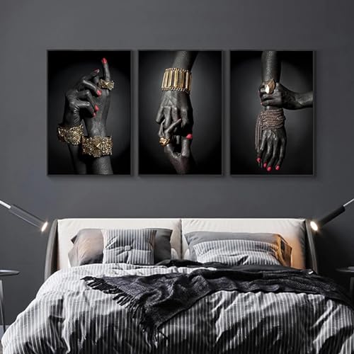 Affiches et impressions photo d'art mural femme africaine noir et or pour grand salon