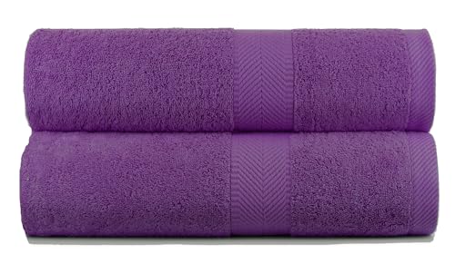 BY LORA Natural Water Absorbent Bath Sheet Towel Set – Oversized, Soft, Eco-Friendly Terry Cotton Towels for Home and Spa - Eggplant Purple - 2-Pieces