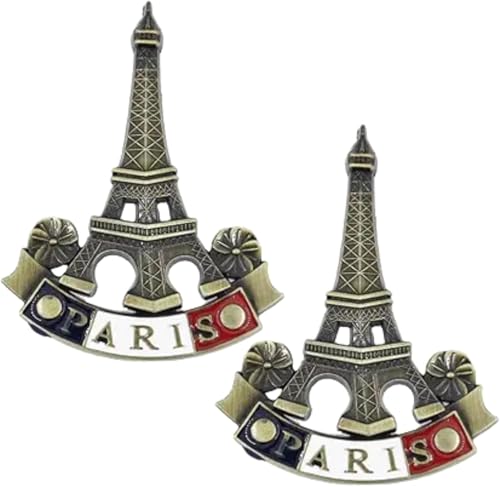 Set 2 imanes 3D metal Torre Eiffel París refrigerador miniatura 1