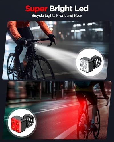 image for Akale Bike Lights Set, Rechargeable Bicycle Lights Front and Rear, 4 L