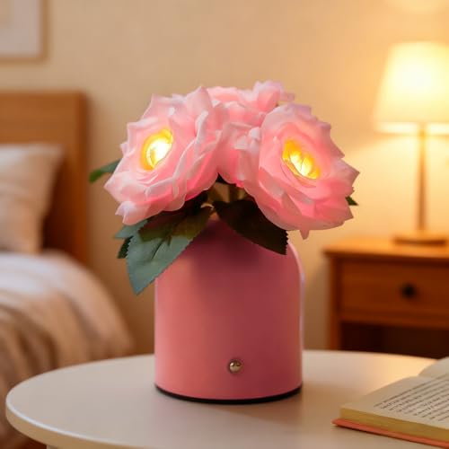 Image of Flower Lamp Gifts for Birthday Christmas Valentines Mothers Day Gifts for Women Mom Grandma Girlfriend Friend Wife Anniversary Birthday, Bedroom Bar Coffee Shop Decor (Rose-Pink-Flower)