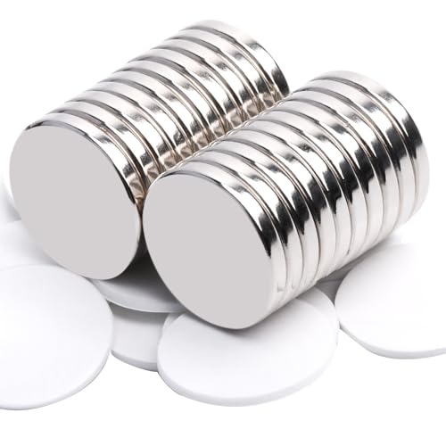 MIN CI 20 imanes autoadhesivos fuertes, 20 x 3 mm, imanes de neodimio fuertes, redondos, imanes planos para pegar, para pizarras magnéticas, neveras, pizarras blancas, pequeños y fuertes