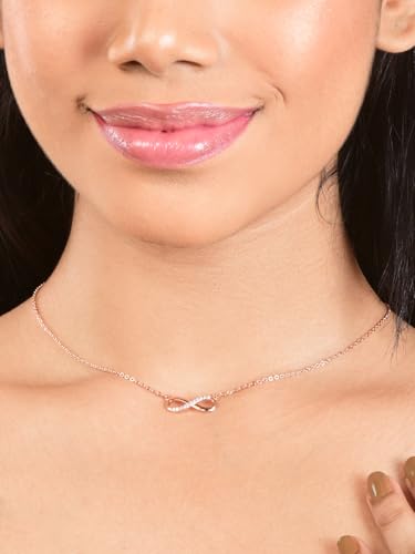 Image of Nilu's Collection Infinity Pendant Necklace with American Diamond Stones For Women| Lightweight | Anti-Tarnish | Anti- Tarnish | Office Wear
