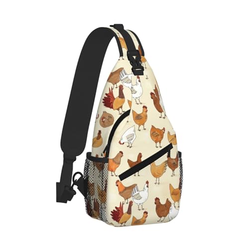 Cross Chest Bag Diagonally-A Brood Of Chickens Print Durable Hiking Daypacks With Large Capacity For Women Men2