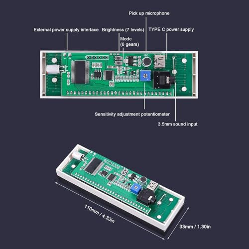 Fockety LED Anzeige, Audio Spektrum Analysator Anzeige, USB LED Musikspektrum für Autospielzimmer, Präziser Schallpegelmesser für Musiker und Audio Enthusiasten