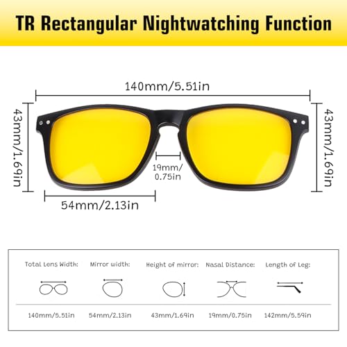 Tissting Magnetic Clip on Sunglasses with 5 Interchangeable Lenses - Retro Rectangular Eyeglasses for Men and Women, Night Driving Glasses with Stylish Frame, Lightweight and Practical Design2