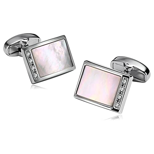 Wycian Gemelos Modernos, Camiseta Gemelos Líneas Rectangulares Colorido Blanco Acero Inoxidable 1.9X1.4CM para Camisa Traje Boda Graduación Negocios