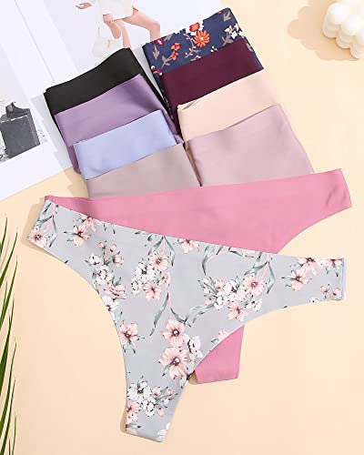 Rosycoral 10 Pack Seamless Thongs For Women Breathable Low Rise Panties Invisible Hipster Underwear Thong No Show (L) #TOP6