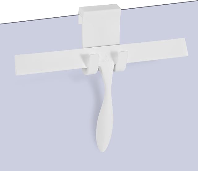Shower Squeegee for Shower Glass Doors, Bathroom Squeegee for Shower, with No-Drilling Hanging Hook, Non-Slip Handle Silicone Squeegee for Mirror, Car, Window, Glass (White)