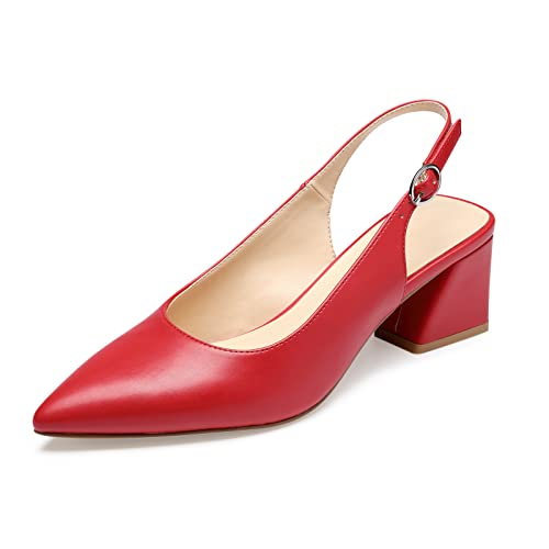 Image of GENSHUO Women's Slingback Closed Toe Block Chunky Low Heel Pumps - 2.36 Inches Office Wedding Party Dress Shoes