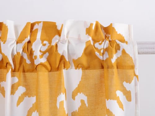 Image of Ravaiyaa - Attitude is everything Hand Printed Half Window Kitchen Curtain 100% Cotton Short Drapery Valance Curtain 40 inch X 18 inch Inch (Yellow White Ikat)