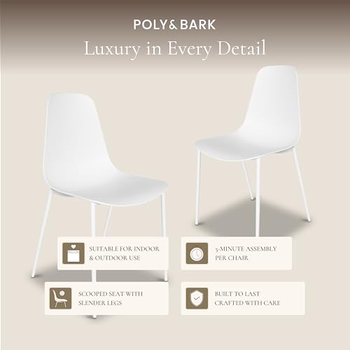 Image of POLY & BARK Isla Modern Dining Chairs Set of 4 - Mid Century Modern Plastic Dining Chair with Metal Legs - Kitchen & Dining Room Chairs - Indoor /Outdoor - White