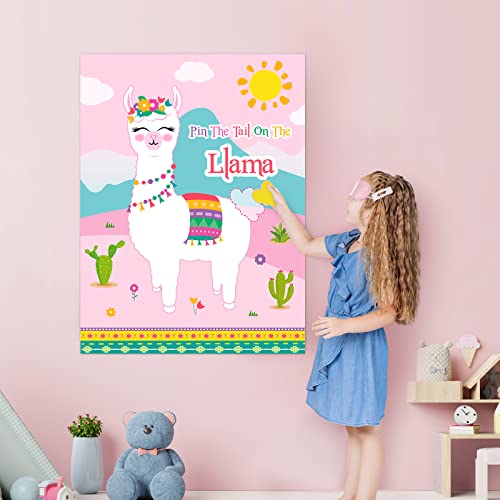 Image of WERNNSAI Pin The Tail on The Llama Party Games - Llama Theme Birthday Supplies for Kids Girls 21 inch x 28 inch Poster 24 Pcs Tails Alpaca Party Decorations