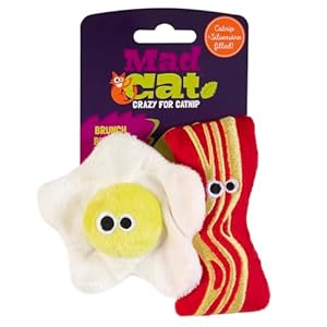 Mad Cat Brunch Buddies Bacon N’ Eggs Catnip & Silvervine Cat Toy, Pack of 2