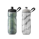 Polar Bottle 2 Pack Contender Sport Insulated 20 Oz Water Bottle - Olive/Silver and White/Silver Combo - BPA Free, Sports Water Bottle with Tri-Layer Insulation, Leak Proof Sport Cap and Handle