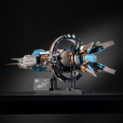 Image of SKY LINE OCEAN || Space Station Building Blocks Set || 1144 pcs || Motorized Rotating Spaceship with 3 LED Lights & Display Stand || STEM Space Exploration Construction Kit || 6 Months Warranty