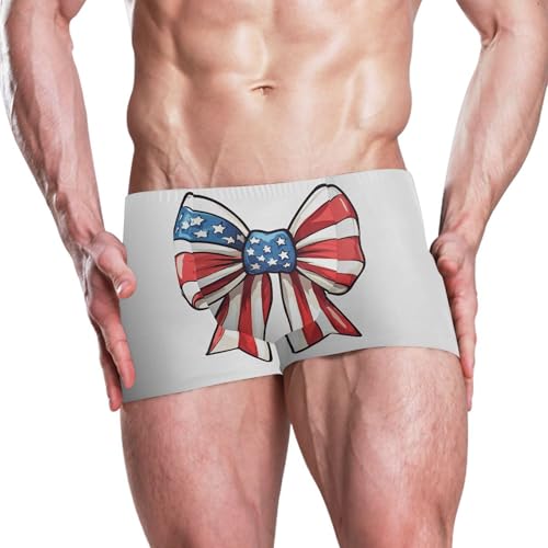 American Flag July 4th Bow-Knot Mens Swim Trunk Swimwear Swim Brief Square Leg Board Short S S04068742
