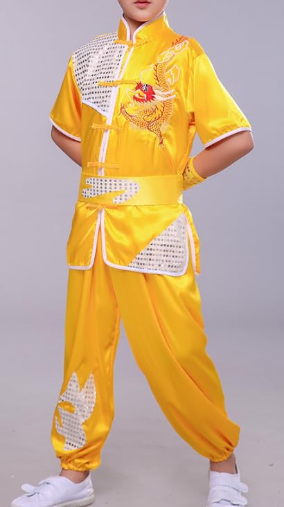 Image of Boys Girls Kung Fu Master Tai Chi Dragon Chinese Uniform Top Shirt Pants Set Outfit