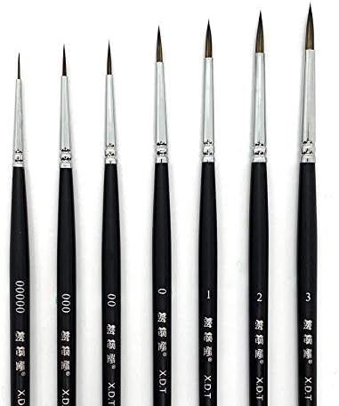 XDT#725 Round Tip Liner Highliner Artist Paint Art Brush 7pc Model Nail Acrylic Watercolor #00000 #000 #00 #0 #1 #2 #3