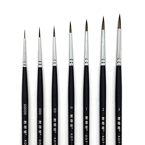 Xdt#725 Round Tip Liner Highliner Artist Paint Art Brush 7Pc Model Nail Acrylic Watercolor #00000 #000 #00 #0 #1 #2 #3 #TOP8