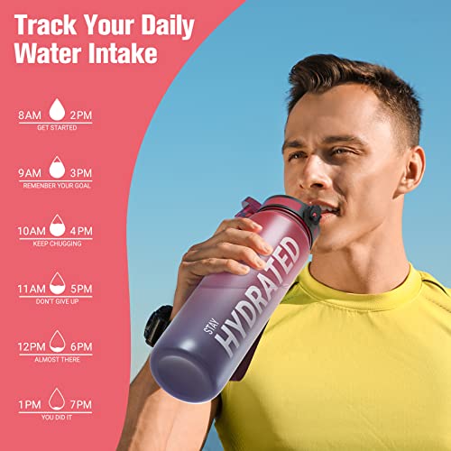 Image of Sahara Sailor Water Bottle, 32oz Motivational Sports Water Bottle with Time Marker - Times to Drink - Non-Toxic Tritan Plastic, BPA Free, Wide Mouth Leakproof, Fast Flow Technology with Clean Brush