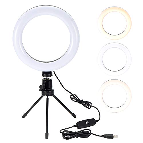 Photography LED Ring Fill Light, GGHKDD Dimmable Camera Phone Ring Lamp with Table Tripods Stand for Phone Video Shooting Portrait Selfie Live Studio Combination Set