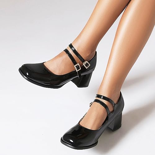 Sungtin Mary Jane Shoes Women Classic Block Heels Closed Toe Chunky Heels for Women Adjustable Double Buckle Casual Office Dress Shoes2