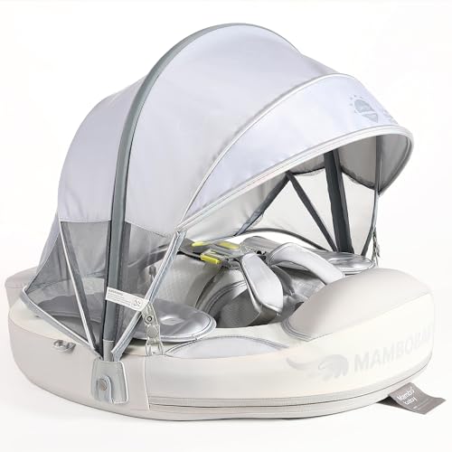 Image of Mambobaby Float Add Tail Baby/Infant Swim Float with Canopy, Non-Inflatable Solid Upgrade Soft Waterproof Skin-Friendly Leather Material (Global Limited Edition Silver)