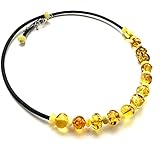 Absoluter Hingucker!!! Moderne Bernsteinkette-Collier echte baltische Bernstein mit Kautschuk, 43+5cm, Modernes handgefertigtes Bernstein Collier - Schick und Casual (Karamel und Weiß Butterscotch)