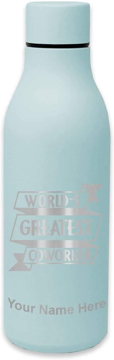 LaserGram Botella de agua de acero inoxidable de doble pared, el mejor compañero de trabajo del mundo, grabado personalizado incluido