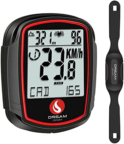 DREAM SPORT Wireless Bike Computer with Cadence Speed Sensor Heart Rate Monitor Speedometer Odometer with Backlight Altimeter HRM Calories Black (DCY438)
