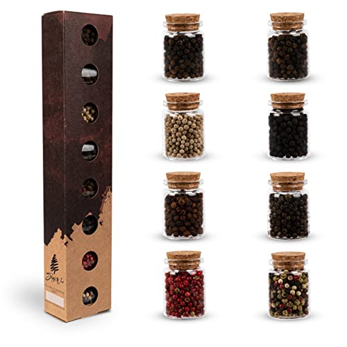 Lot de 8 poivres sélectionnés à la main I 8 poivres exquis du monde entier comme coffret cadeau...
