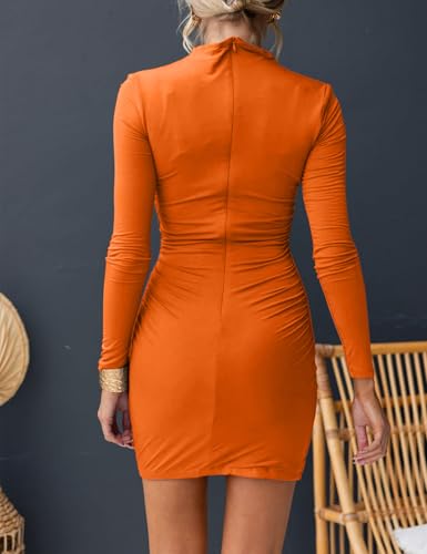 OWIN Women's Sexy Casual Mock Neck Dresses Long Sleeve Ruched Bodycon Cocktail Party Mini Dress2