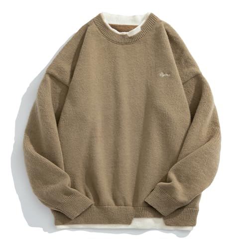 Pull homme col rond ample tricoté chaud et simple couleur unie