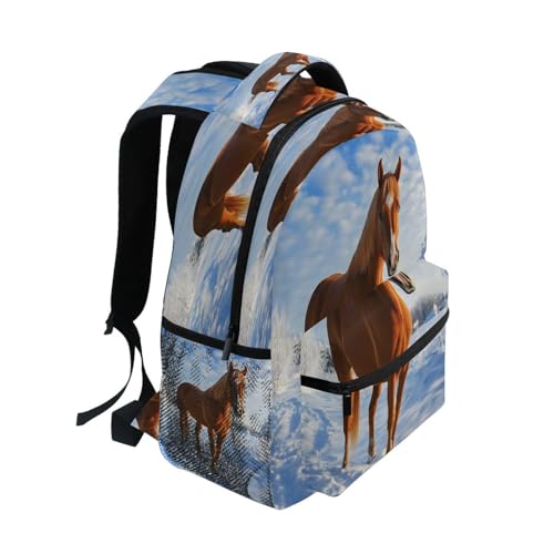 Horse Snow Cloud Backpack for School Boys Girls Adults Kids Bookbag Laptop Bag 15L2
