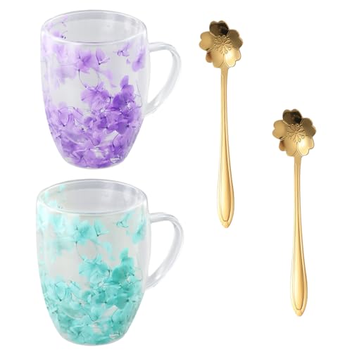 Isolamento a doppia parete: Questa tazza in vetro con fiori secchi è realizzata con un design a doppia parete, che garantisce un eccellente isolamento termico, mantenendo la bevanda calda ed evitando di scottarsi le mani.