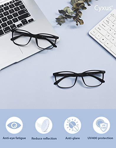Image of Cyxus Blue Light Glasses for Men Women Reduce Eye Strain Square Frame 8083, 06-blue Light Glasses Set-black*2, Medium | Eye Protection,UV Protection,Lightweight TR90 Frame,Ideal for Computer Screen Office Work